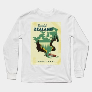 Beautiful Zealand Vintage travel poster. Long Sleeve T-Shirt